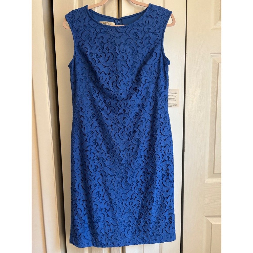 Kasper Blue Lace Sheath Dress Size 8 NWT Lined Cocktail Brunch Office MSRP $99 - Picture 5 of 8
